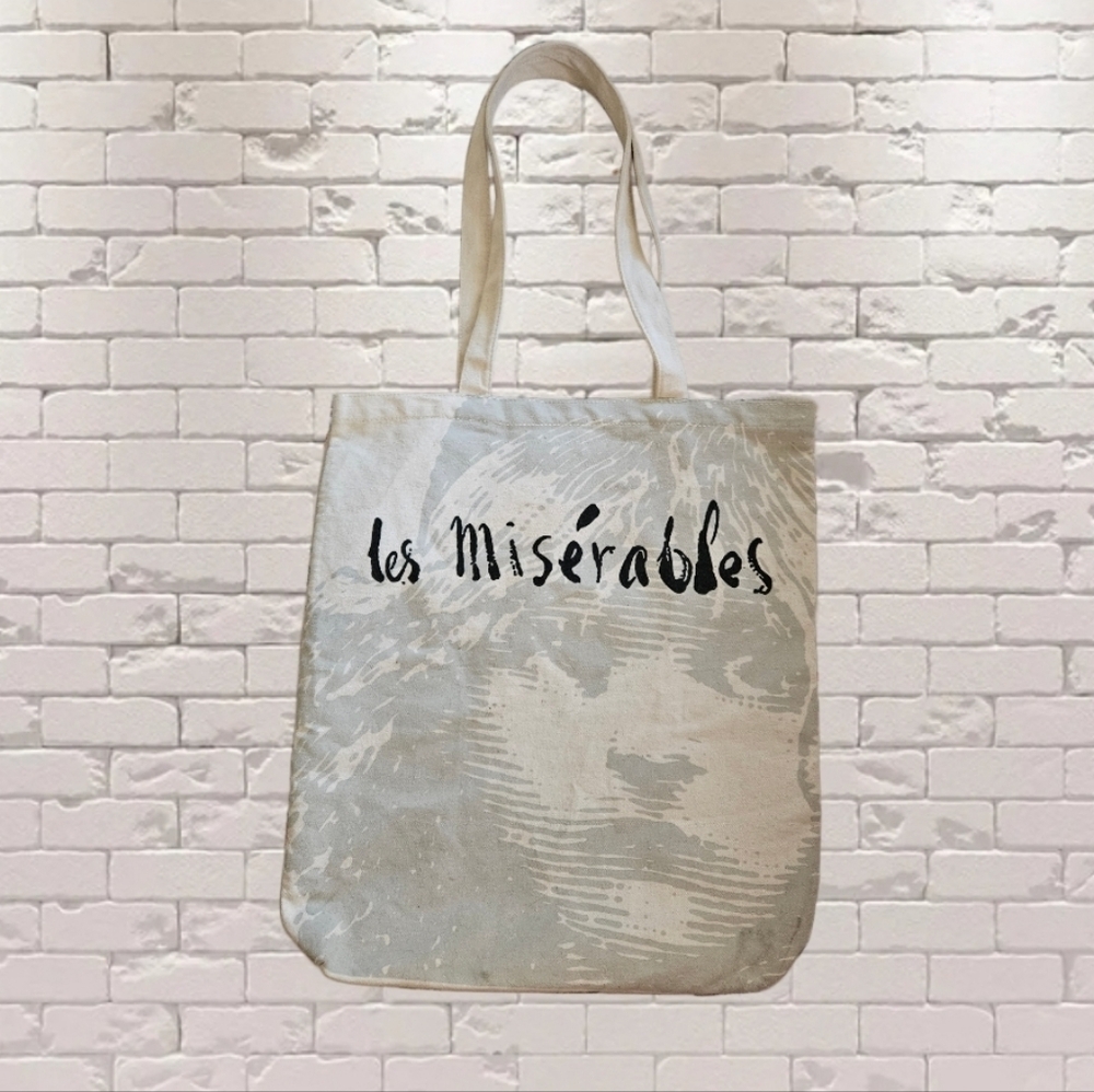 Les Miserables" Canvas Tote with Cosette image in gray scale.